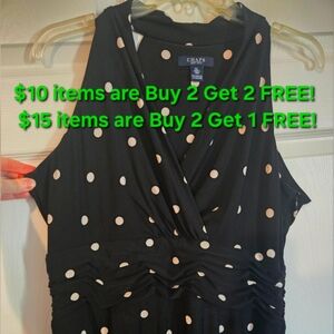 CHAPS POLKA DOT RUCHED BLACK & WHITE DRESS SIZE XL